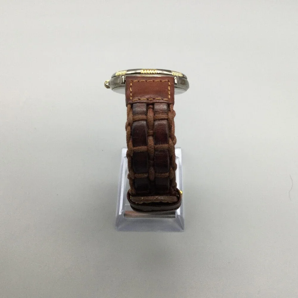 SAP Mens Watch 33mm Black SAP Logo Dial Brown Leather Strap Two Tone New Battery